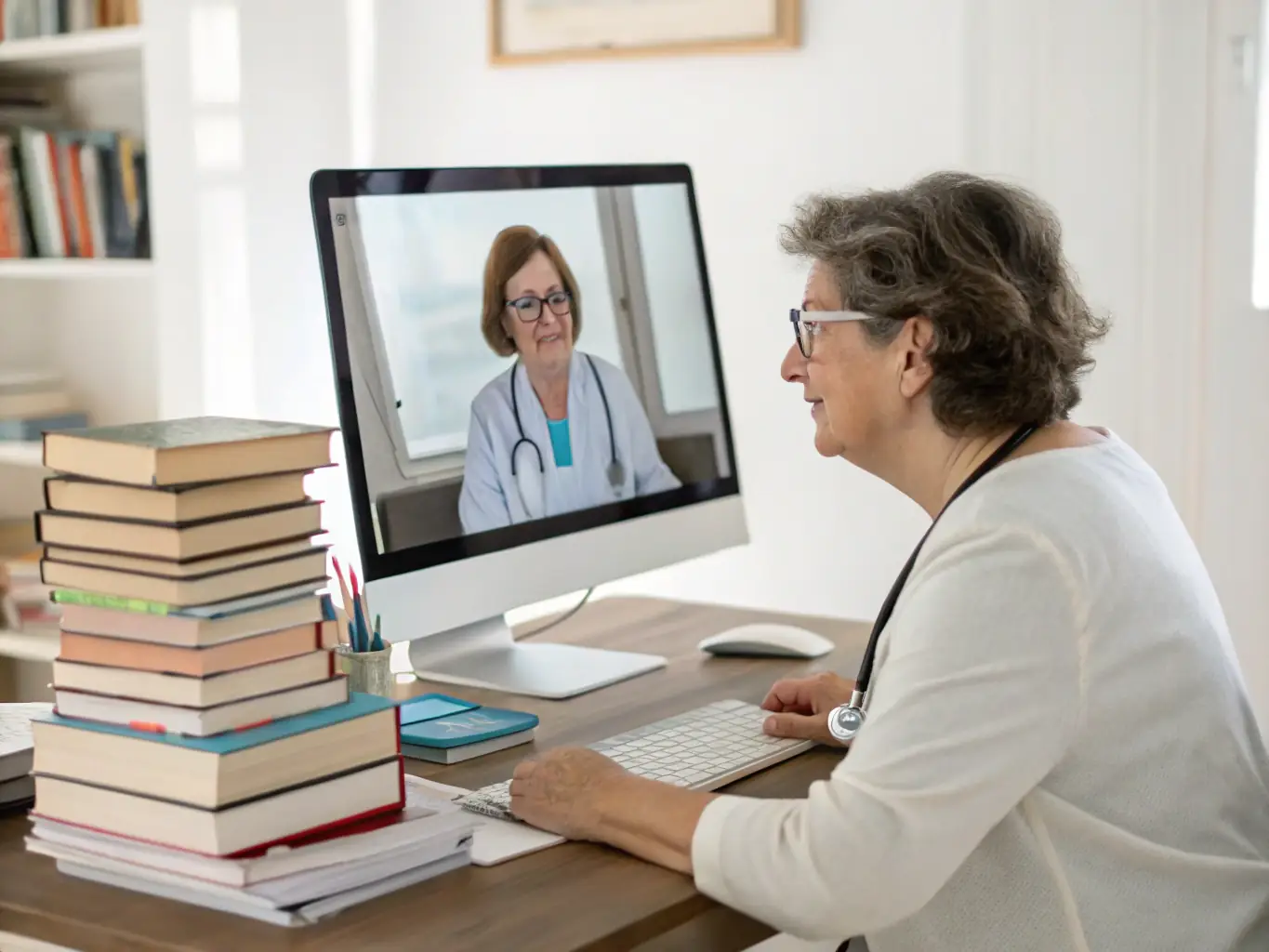 An image showing a clinician speaking into a microphone with real-time transcription displayed on a screen, highlighting Charti's AI Clinical Transcription feature.